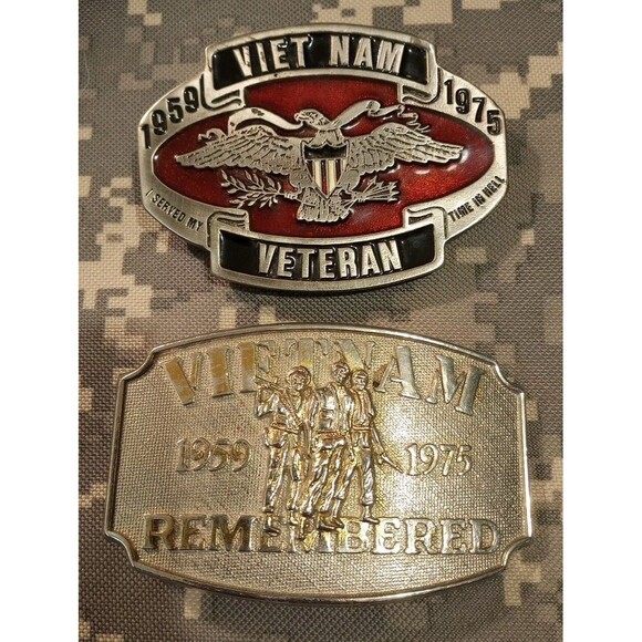 Vintage  Vietnam War Remembered Military Vintage 2 Belt Buckles - FE Hart - USA - Picture 1 of 16
